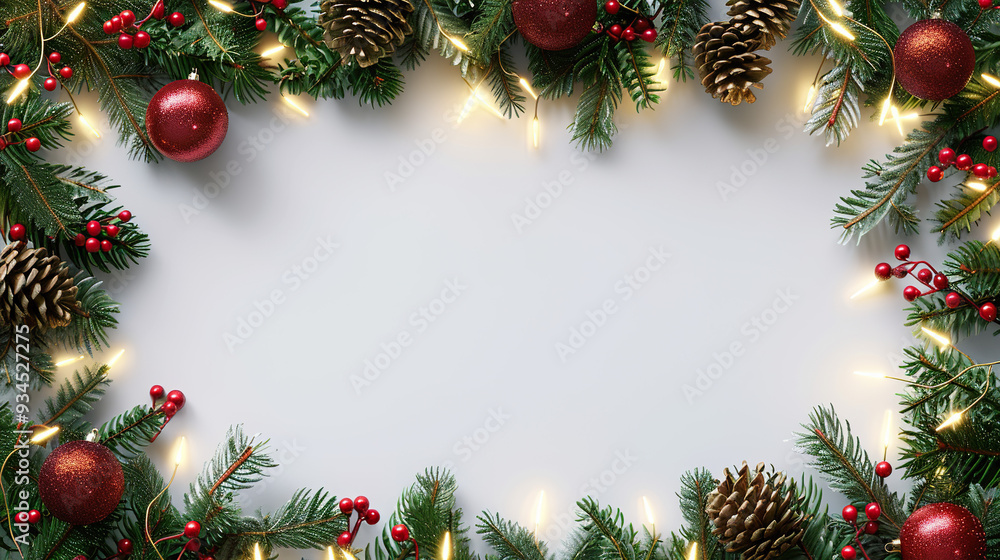 Merry christmas greeting and Happy new year background with pine cones fir tree leave lights bokeh art on borders of white card abstract festive holidays , welcome winters, cards , banners Merry christmas greeting and Happy new year background with pine cones fir tree leave lights bokeh art on borders of white card abstract festive holidays , welcome winters, cards , banners