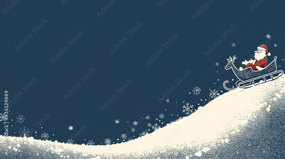 santa sleigh papercute 3d art on blue background with white snow flakes ,Merry christmas greeting and Happy new year background festive holidays , welcome winters, cards , banners 