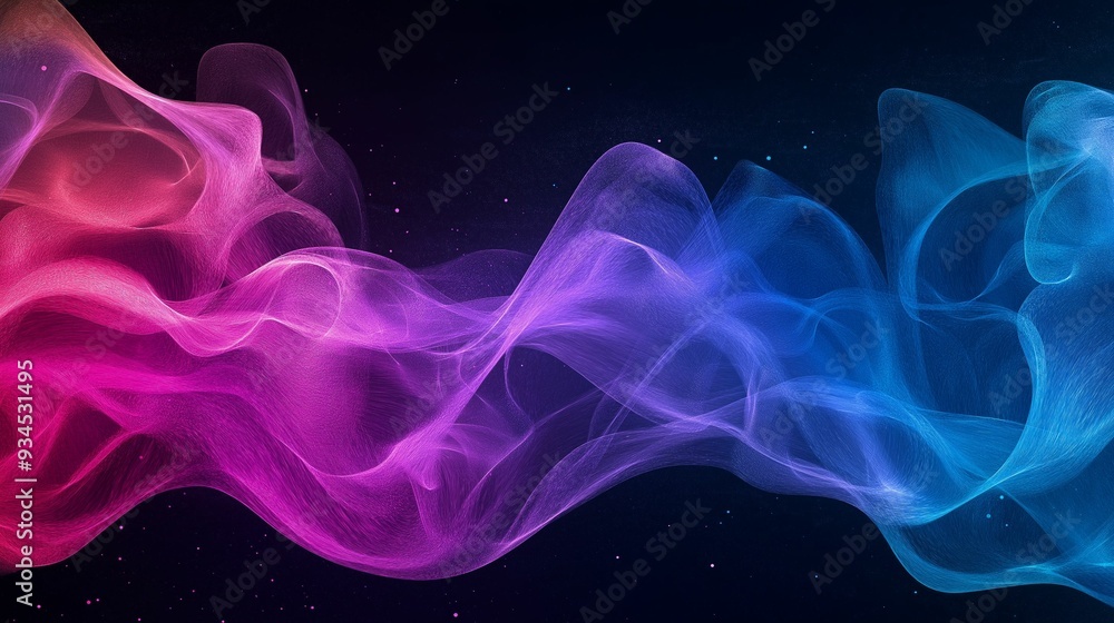 An abstract image featuring flowing, translucent waves of pink and blue light.. An abstract image featuring flowing, translucent waves of pink and blue light..