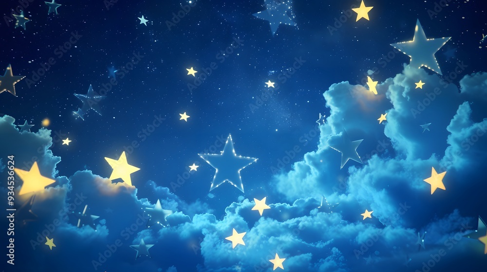 Fototapeta premium Charming 3D abstract stars fluttering across a whimsical night sky AI generated illustration