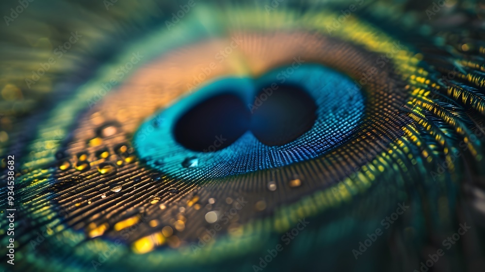 Naklejka premium Cinematic details of a peacock feather focused on its patterns in minimalist style AI generated illustration