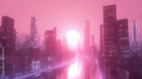 Wallpaper Mural Cinematic evening skyline of an eco-city rendered in a pastel color scheme  AI generated illustration Torontodigital.ca