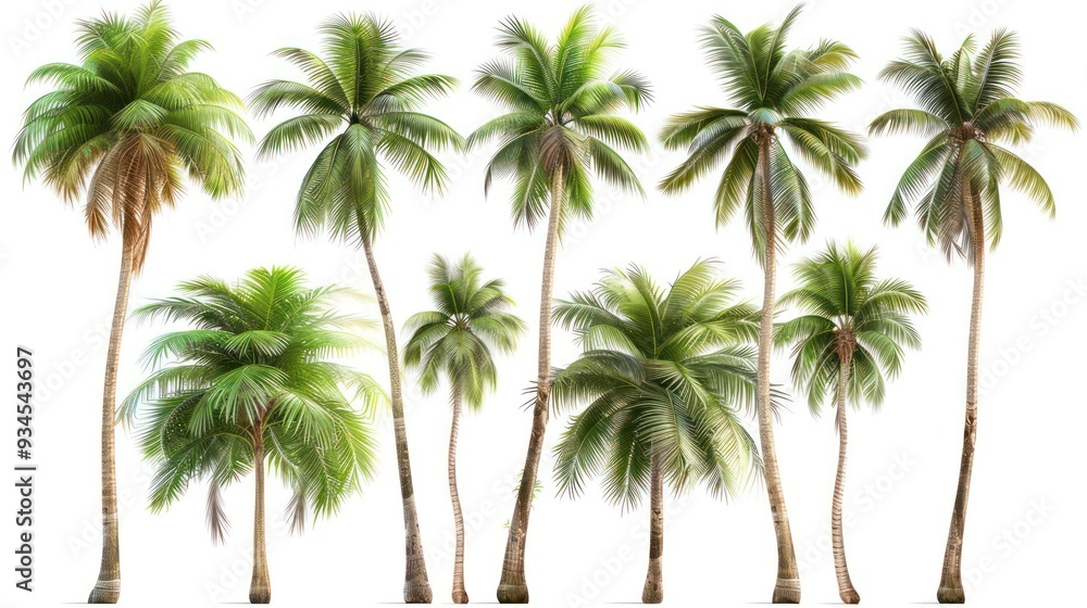 Isolated Coconut Palm Trees on White Background - Set of AI Vector Illustrations Isolated Coconut Palm Trees on White Background - Set of AI Vector Illustrations