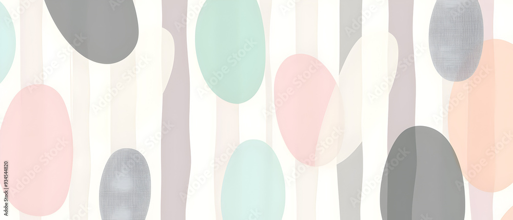 A flat vector illustration of a background design featuring simple stripes overlaid with circles and ovals in soft pastel colors. The stripes are evenly spaced in light shades
A flat vector illustration of a background design featuring simple stripes overlaid with circles and ovals in soft pastel colors. The stripes are evenly spaced in light shades