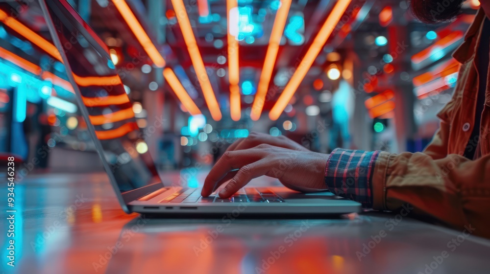 Digital World at the Data Center: Male Professional Working on Laptop with Copy Space Digital World at the Data Center: Male Professional Working on Laptop with Copy Space