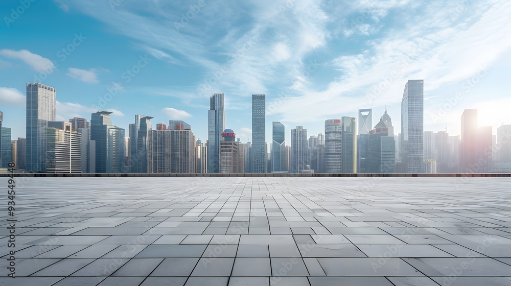 City skyline dominated by towering high rises in the backdrop of an empty square floor AI generated illustration City skyline dominated by towering high rises in the backdrop of an empty square floor AI generated illustration