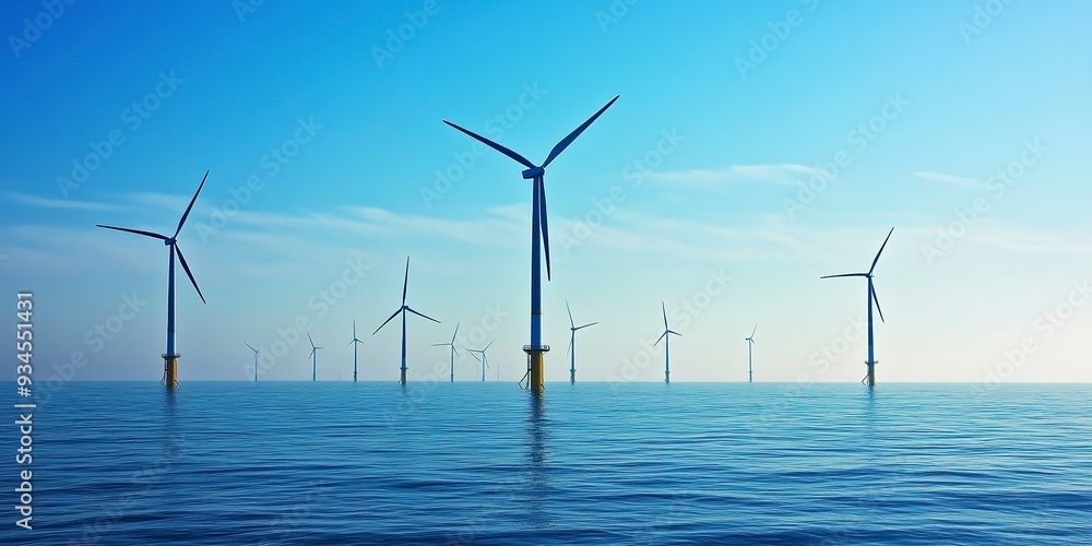 Offshore wind farm in sea. Offshore wind farm in sea.