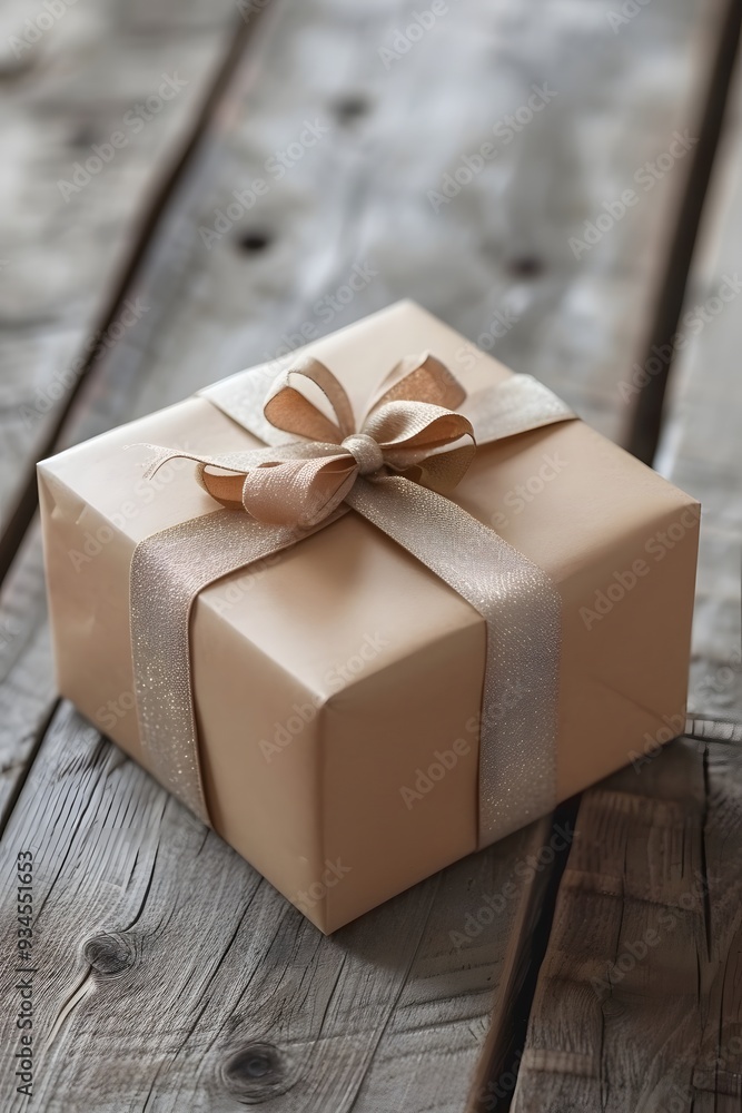 Close-up of a gift box placed on a bare wooden surface in natural light AI generated illustration Close-up of a gift box placed on a bare wooden surface in natural light AI generated illustration