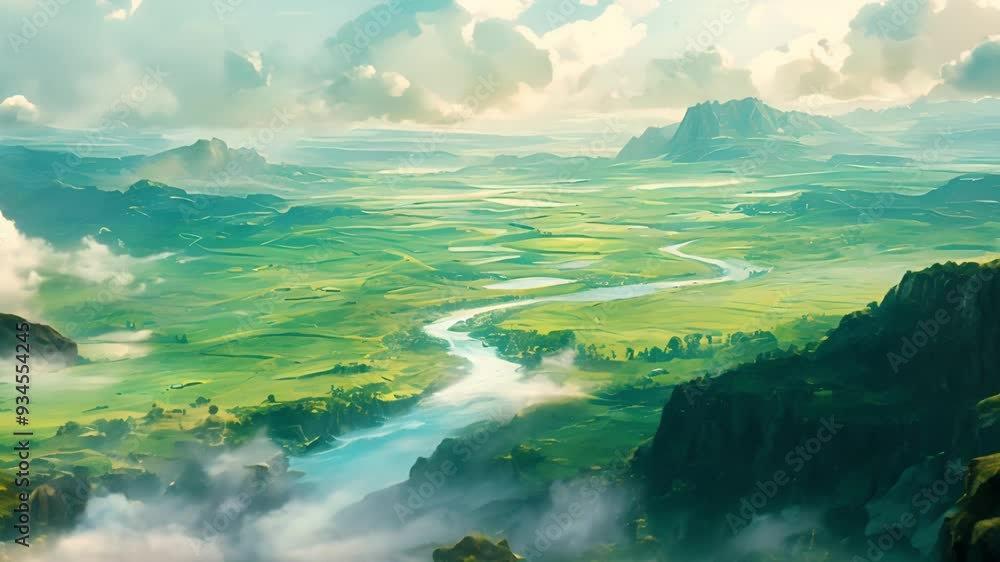 Serene Landscape with River and Mountains Serene Landscape with River and Mountains