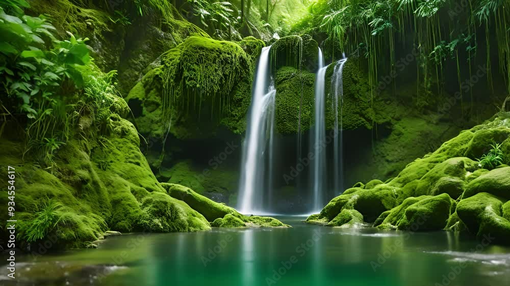 Serene Waterfall in Lush Green Forest Serene Waterfall in Lush Green Forest