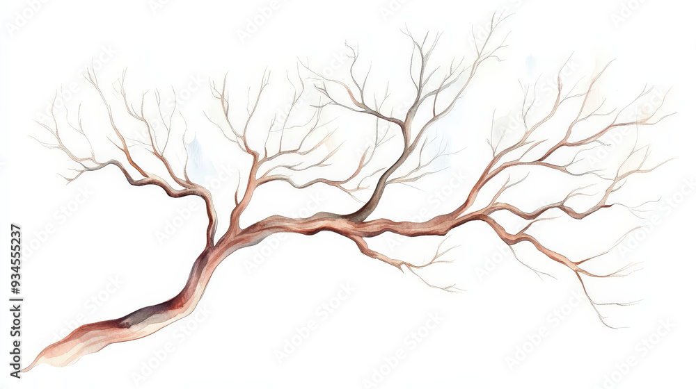 Fototapeta premium A tree branch with a few leaves and a few spots