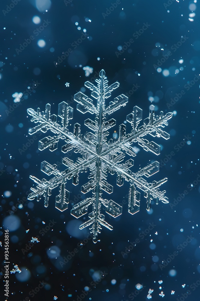 Close-up of a snowflake against a night sky AI generated illustration Close-up of a snowflake against a night sky AI generated illustration