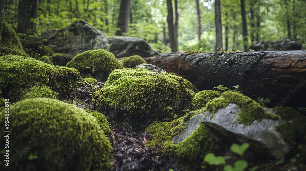 moss covered rocks and logs in woods moss covered rocks and logs in woods