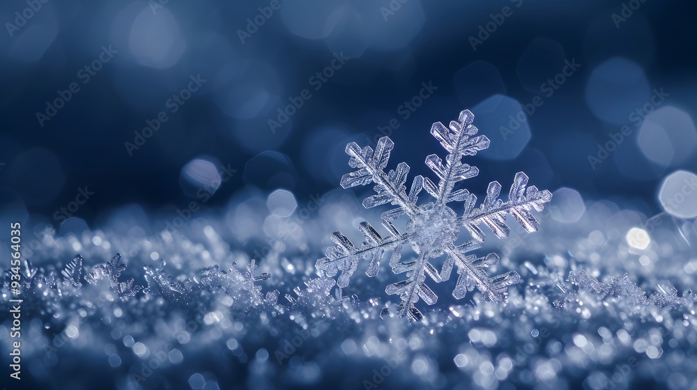 Close-up of a snowflake against a night sky AI generated illustration Close-up of a snowflake against a night sky AI generated illustration