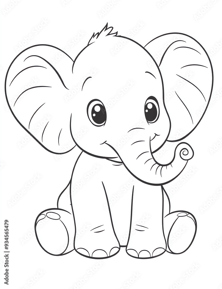 Cute cartoon baby elephant coloring page for kids, no background Stock ...