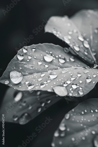 Close-up view of dewdrops on a leaf with a monochrome palette AI generated illustration