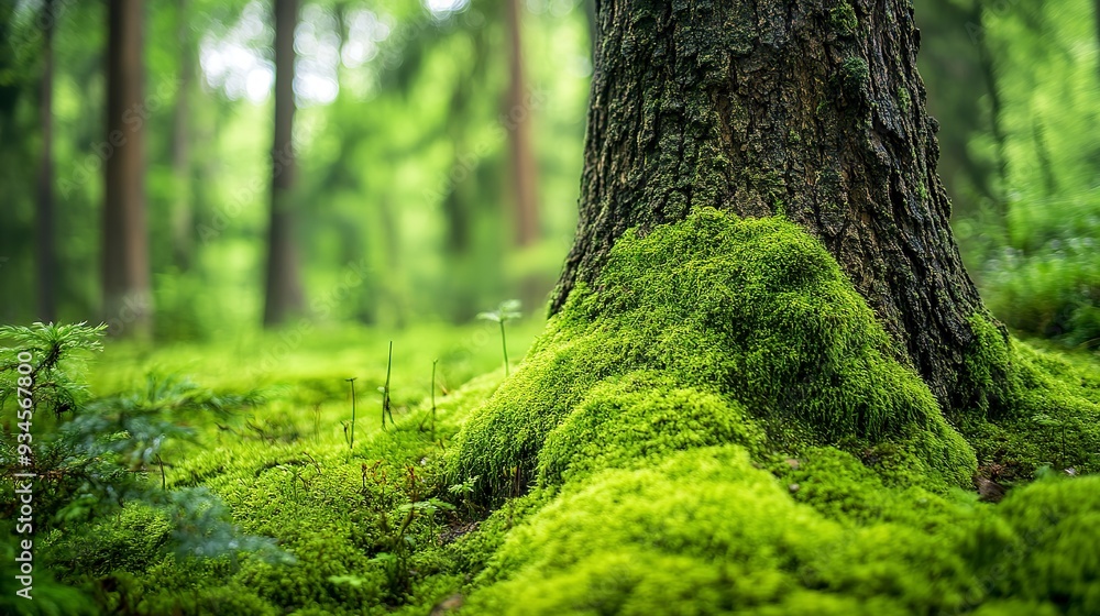 A mossy tree trunk in a forest, covered in vibrant green moss, isolated on white background A mossy tree trunk in a forest, covered in vibrant green moss, isolated on white background