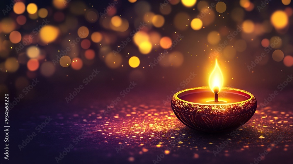 Beautiful diwali greeting card with shiny diya oil lamp background .generative ai Beautiful diwali greeting card with shiny diya oil lamp background .generative ai