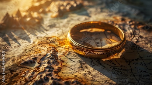 Composition with items symbolising Lord of the Rings  AI generated illustration