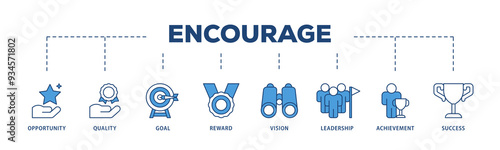 Encourage icons process structure web banner illustration of opportunity, quality, goal, reward, vision, leadership, achievement, success icon png transparent background. photo