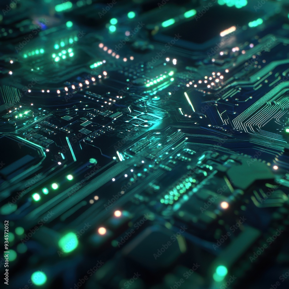 Abstract Green Circuit Board with Glowing Lights - Technology Background. Abstract Green Circuit Board with Glowing Lights - Technology Background.