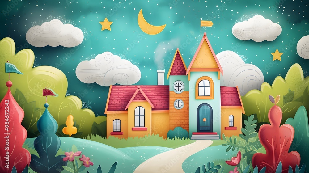 Fototapeta premium Create a whimsical fantastical school scene with fairytale elements and Back to School as a theme AI generated illustration