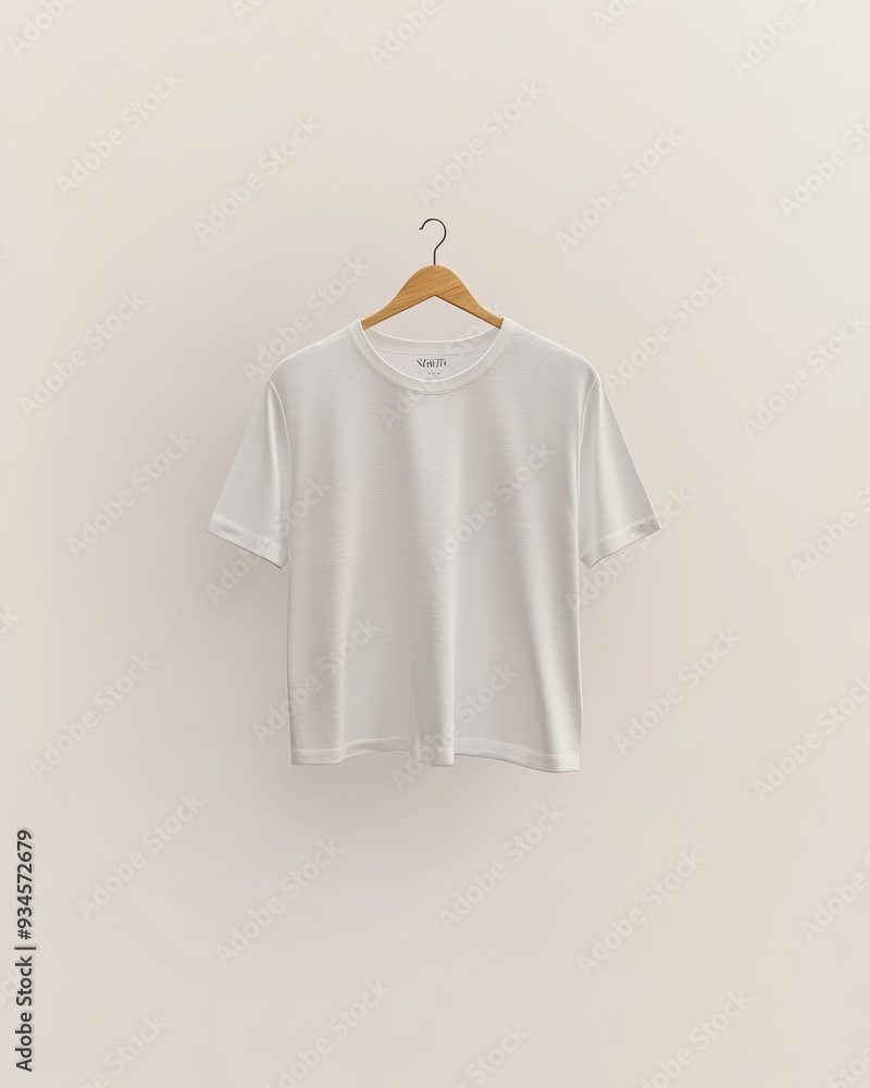Blank White T-Shirt Mockup on Wooden Hanger, Isolated on White Background. Blank White T-Shirt Mockup on Wooden Hanger, Isolated on White Background.