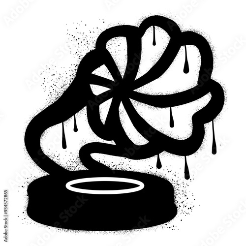 Old gramophone graffiti with black spray paint