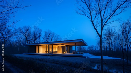 Wallpaper Mural Deep blues of twilight enveloping a quiet modern house  AI generated illustration Torontodigital.ca