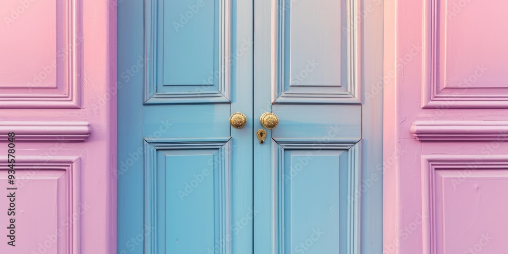 Sophisticated double doors embellished with golden handles. Sophisticated double doors embellished with golden handles.