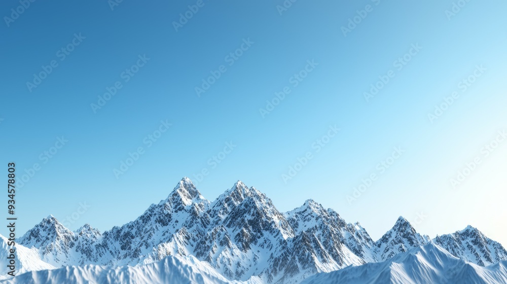 Obraz premium Majestic mountain range with snow-capped peaks and clear blue sky above. Majestic Mountain Range