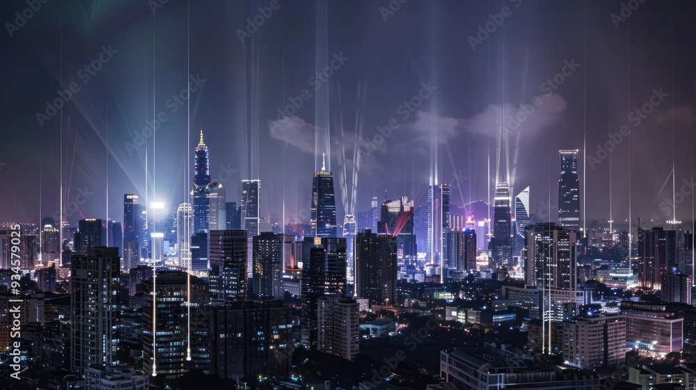 Obraz premium Cityscape with Light Beams