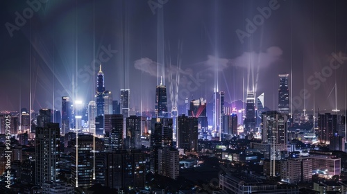 Wallpaper Mural Cityscape with Light Beams Torontodigital.ca