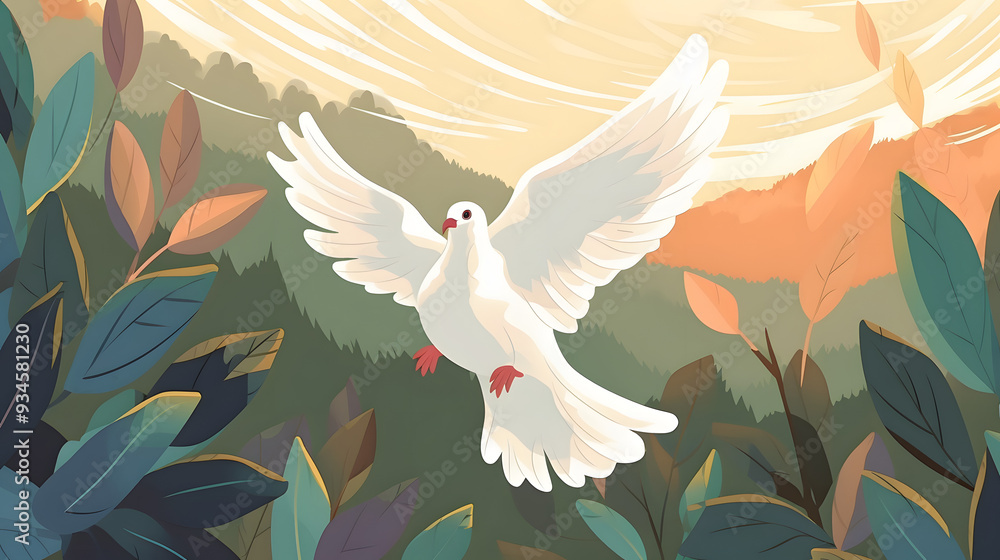 Obraz premium Dove In nature Illustration Vector