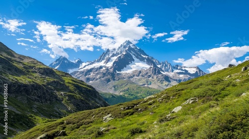 Wallpaper Mural Majestic mountain range with snow-capped peaks and clear blue sky above. Majestic Mountain Range Torontodigital.ca