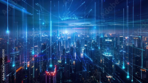 Wallpaper Mural Cityscape with Digital Network Torontodigital.ca