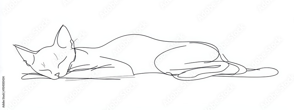 Obraz premium Cat continuous line one animal outline illustration drawing art pet. Cat continuous line draw logo sketch black two face abstract cute profile silhouette white contour simple linear design kitten.