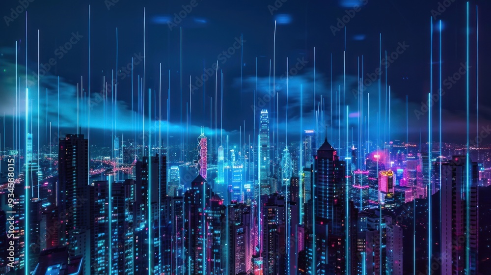 Fototapeta premium Futuristic Cityscape with Neon Lights