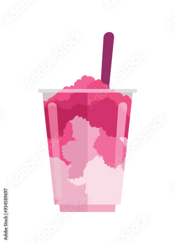 Sweet shaved ice in a plastic cup. Simple flat illustration.