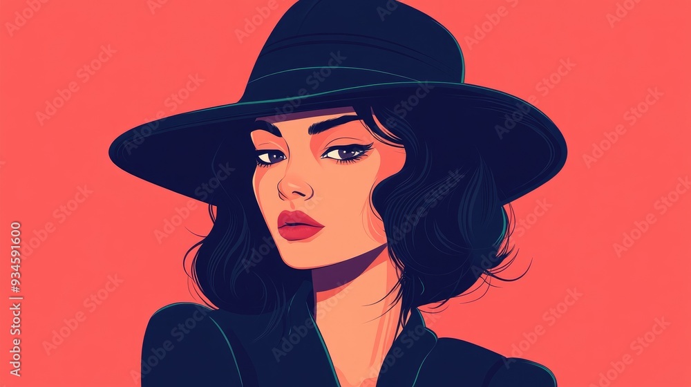 Stylish cartoon lady in a hat feeling heartache Stylish cartoon lady in a hat feeling heartache