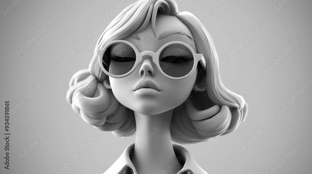 Stylish Young Woman in a 3D Cartoon Fashion Studio Portrait Monochrome Style Stylish Young Woman in a 3D Cartoon Fashion Studio Portrait Monochrome Style