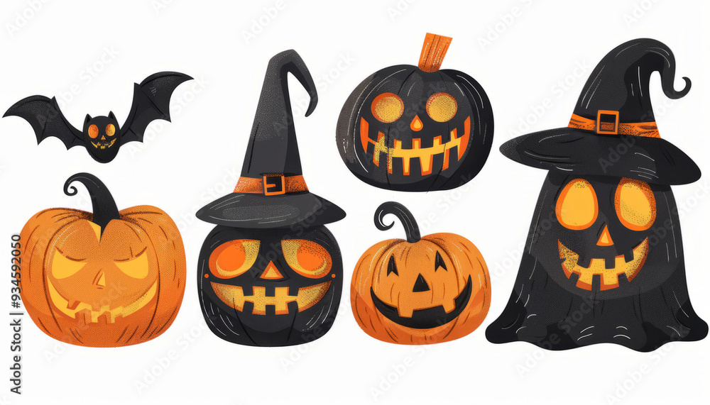 Cute and Spooky Set of Halloween Monsters and Characters in Cartoon Style - Digital Art on White Background Cute and Spooky Set of Halloween Monsters and Characters in Cartoon Style - Digital Art on White Background