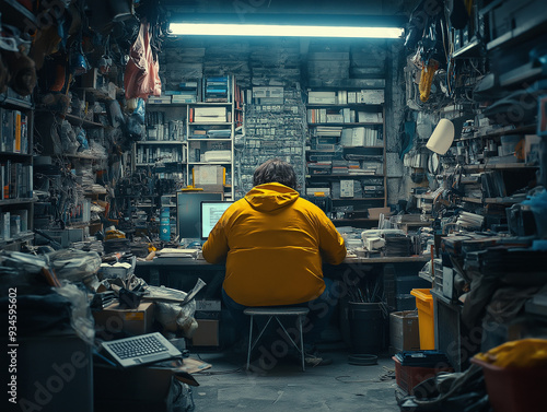 Hoarding, programmer, nerd is stereotype, obese, working on the computer