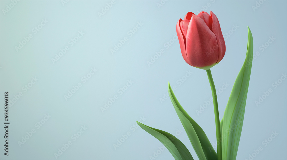 Obraz premium red tulips on blue background with copy space for your text