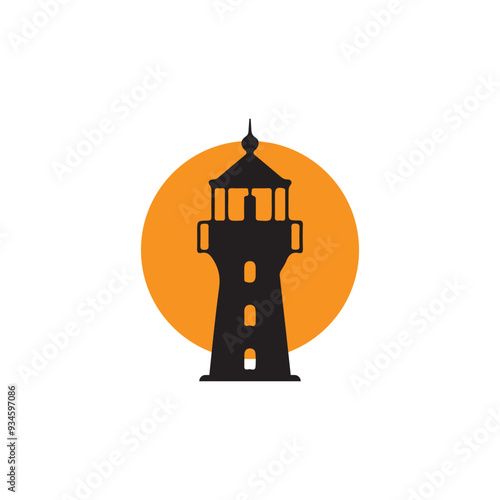 light house sea beach logo vector icon design