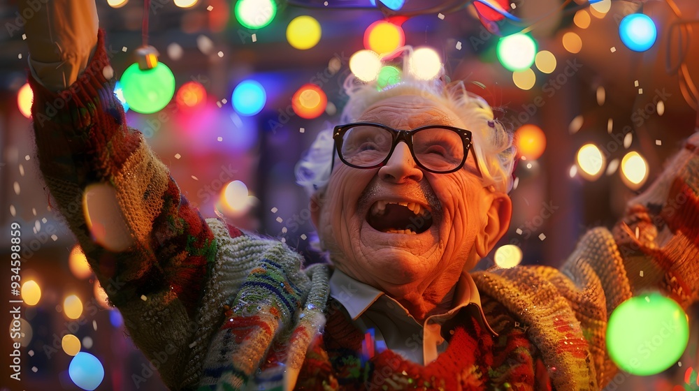 Crazy senior man having fun doing party during holidays time - Elderly people celebrating life concept. Crazy senior man having fun doing party during holidays time - Elderly people celebrating life concept.
