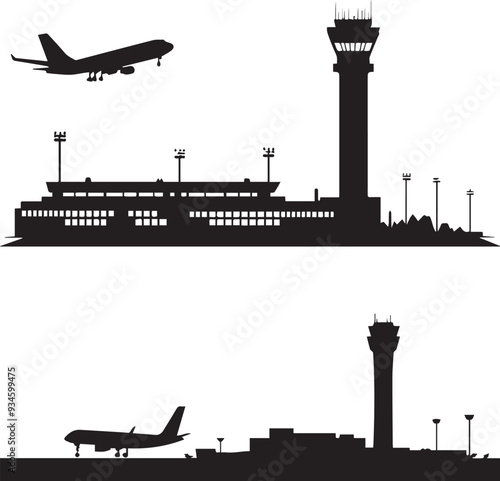Airport departures board, vector Silhouette of airport