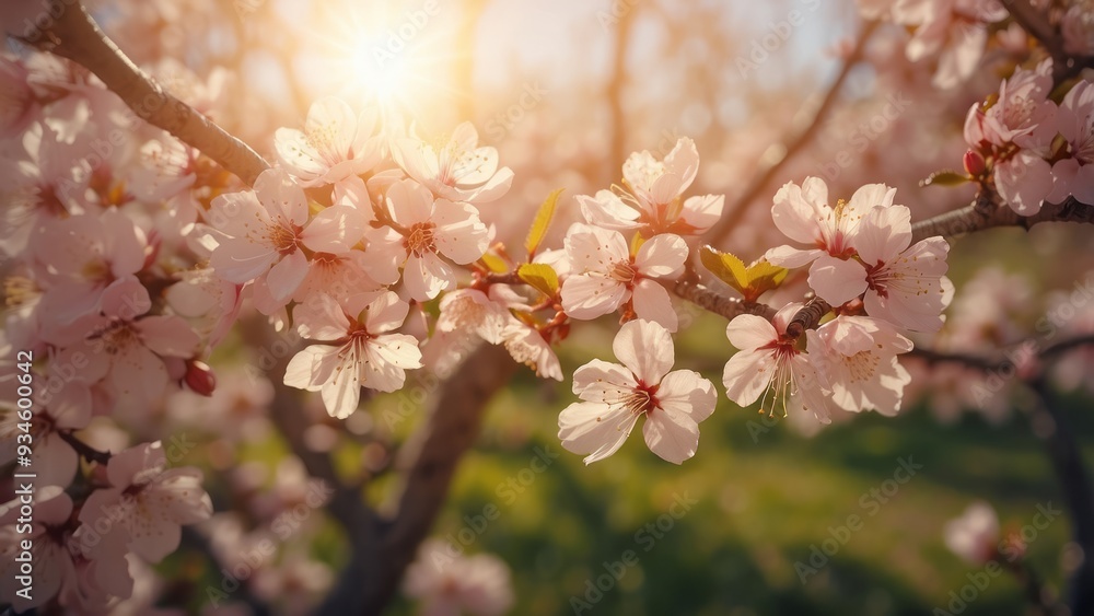 Close-up of Delicate Pink Cherry Blossoms in Sunlight Close-up of Delicate Pink Cherry Blossoms in Sunlight