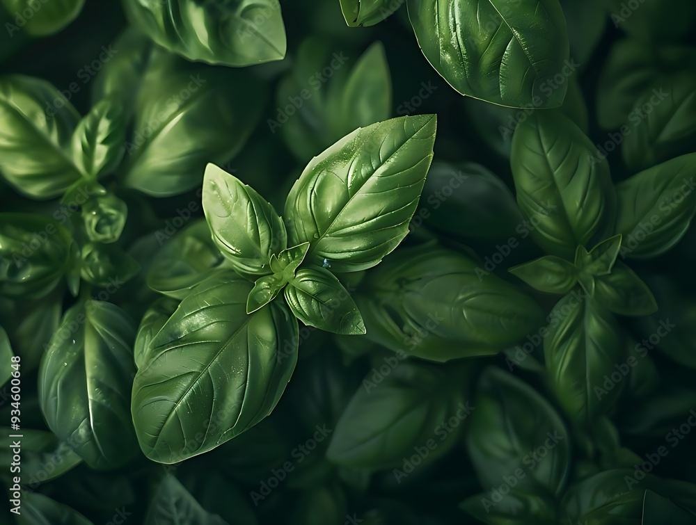 Fresh Basil Leaves with Morning Dew Fresh Basil Leaves with Morning Dew