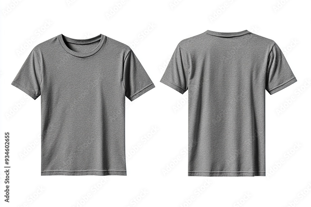 Blank Short sleeve t shirt mockup, grey T-shirts front and back view, used as design template isolated on white background .generative ai Blank Short sleeve t shirt mockup, grey T-shirts front and back view, used as design template isolated on white background .generative ai